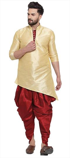 Beige and Brown color Dhoti Kurta in Dupion Silk fabric with Thread work : 1681305