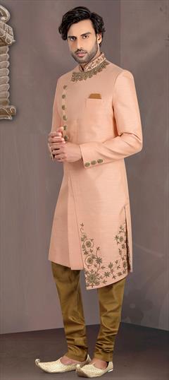 Pink and Majenta color Sherwani in Silk fabric with Cut Dana, Sequence work : 1681397