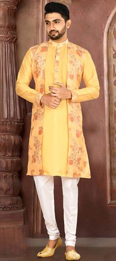 Yellow color Kurta Pyjamas in Art Silk fabric with Weaving work : 1681882