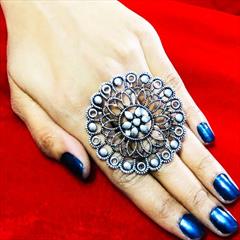 Silver color Ring in Brass studded with Artificial & Silver Rodium Polish : 1682756