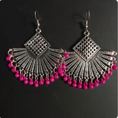 Pink and Majenta color Earrings in Metal Alloy studded with Beads & Silver Rodium Polish : 1682890