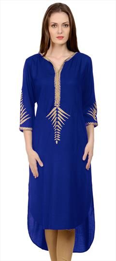 Casual Blue color Kurti in Rayon fabric with A Line, Long Sleeve, Straight Sequence work : 1683470