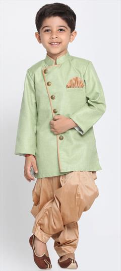 Green color Boys Dhoti Kurta in Dupion Silk fabric with Thread work : 1683522