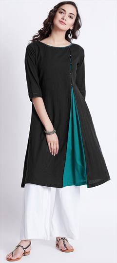Casual Black and Grey color Tunic with Bottom in Rayon fabric with Thread work : 1683704