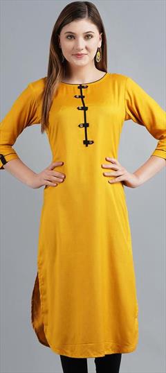 Casual Yellow color Kurti in Rayon fabric with Long Sleeve, Straight Thread work : 1684315