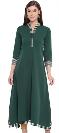 Casual Green color Kurti in Rayon fabric with Long Sleeve, Straight Thread work : 1684318