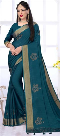 Traditional Blue color Saree in Art Silk, Silk fabric with South Stone work : 1684505
