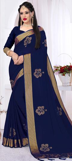 Traditional Blue color Saree in Art Silk, Silk fabric with South Stone work : 1684508