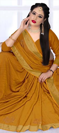 Traditional Yellow color Saree in Art Silk, Silk fabric with South Stone work : 1684511