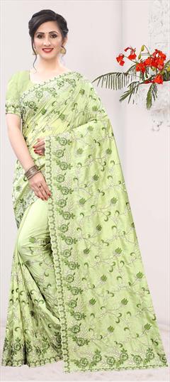 Traditional Green color Saree in Art Silk, Silk fabric with South Embroidered, Resham, Thread work : 1685104