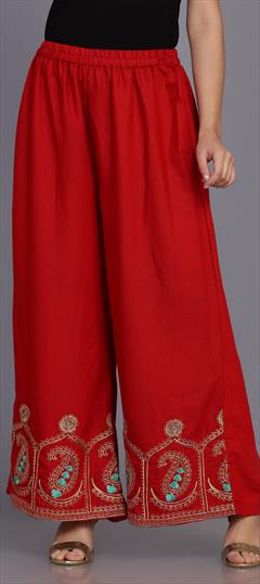 Casual Red and Maroon color Palazzo in Rayon fabric with Palazzo Embroidered, Resham, Thread, Zari work : 1685462