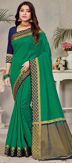 Traditional Green color Saree in Cotton fabric with Bengali Weaving work : 1685681