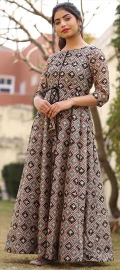 Casual Multicolor color Gown in Chanderi Silk fabric with Printed work : 1685890
