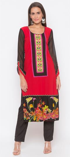 Party Wear Red and Maroon color Tunic with Bottom in Crepe Silk fabric with Printed work : 1685949