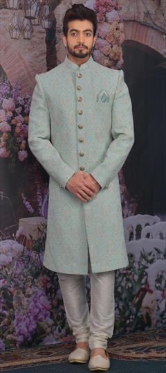Blue color Sherwani in Georgette fabric with Embroidered, Sequence, Thread work : 1686299