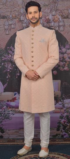 Pink and Majenta color Sherwani in Georgette fabric with Embroidered, Sequence, Thread work : 1686307