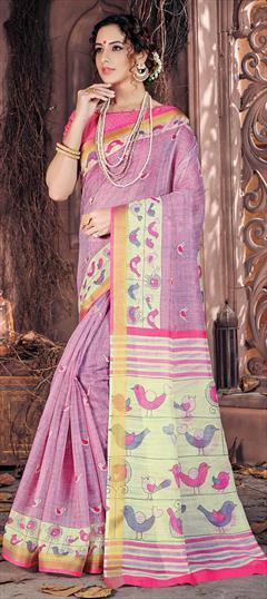 Traditional Black and Grey color Saree in Cotton fabric with Bengali Printed work : 1686525