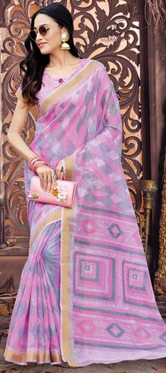 Traditional Pink and Majenta color Saree in Cotton fabric with Bengali Printed work : 1686533