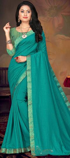 Traditional Blue color Saree in Art Silk, Silk fabric with South Lace work : 1686797