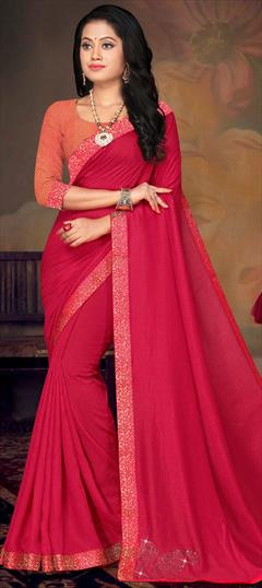 Traditional Pink and Majenta color Saree in Art Silk, Silk fabric with South Lace work : 1686802