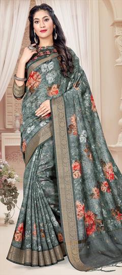 Traditional Blue color Saree in Art Silk, Silk fabric with South Digital Print, Floral, Weaving work : 1686846