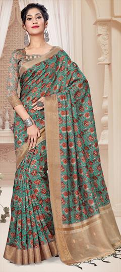 Traditional Blue color Saree in Art Silk, Silk fabric with South Digital Print, Weaving work : 1686852