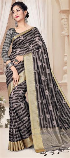 Traditional Beige and Brown, Black and Grey color Saree in Silk, Tussar Silk fabric with South Digital Print, Floral, Weaving work : 1686854
