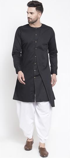 Black and Grey color Dhoti Kurta in Cotton fabric with Thread work : 1686946