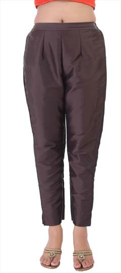 Casual Beige and Brown color Jeggings in Taffeta Silk fabric with Thread work : 1687272