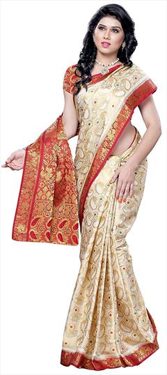 Traditional Beige and Brown color Saree in Kanchipuram Silk, Silk fabric with South Zari work : 1687553
