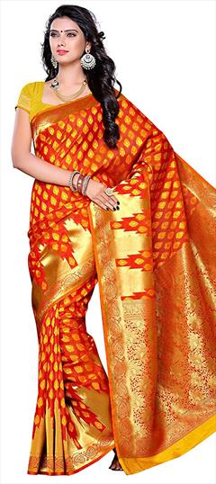 Traditional Orange color Saree in Art Silk, Silk fabric with South Zari work : 1687558