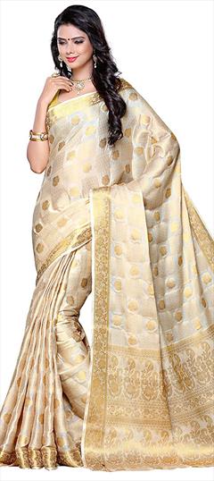 Traditional Beige and Brown color Saree in Kanchipuram Silk, Silk fabric with South Zari work : 1687572