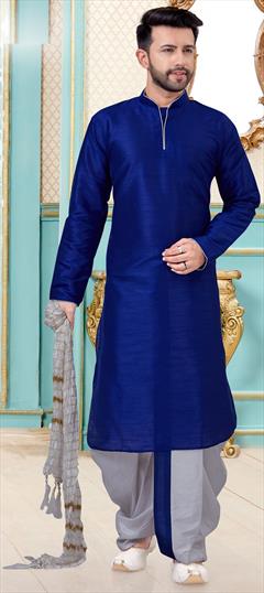 Blue color Dhoti Kurta in Dupion Silk fabric with Thread work : 1687825
