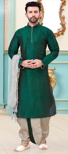Green color Dhoti Kurta in Dupion Silk fabric with Thread work : 1687833
