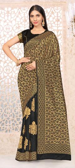 Traditional Black and Grey, Gold color Saree in Art Silk, Silk fabric with South Weaving work : 1688151