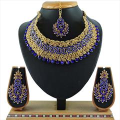 Blue color Necklace in Metal Alloy studded with CZ Diamond & Gold Rodium Polish : 1688497