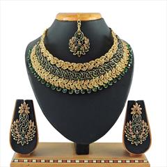 Green color Necklace in Metal Alloy studded with CZ Diamond & Gold Rodium Polish : 1688500