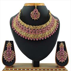 Pink and Majenta color Necklace in Metal Alloy studded with CZ Diamond & Gold Rodium Polish : 1688501