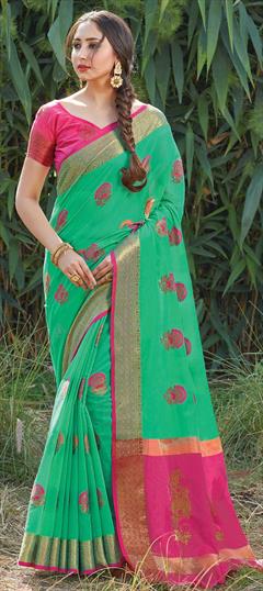 Traditional Green color Saree in Handloom fabric with Bengali Weaving work : 1688667