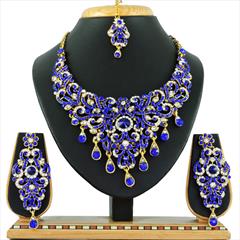 Blue color Necklace in Copper, Metal Alloy studded with CZ Diamond & Gold Rodium Polish : 1688769