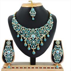Blue color Necklace in Copper, Metal Alloy studded with CZ Diamond & Gold Rodium Polish : 1688771