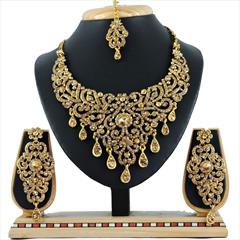 Gold color Necklace in Copper, Metal Alloy studded with CZ Diamond & Gold Rodium Polish : 1688773