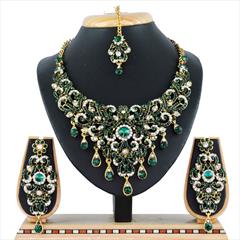 Green color Necklace in Copper, Metal Alloy studded with CZ Diamond & Gold Rodium Polish : 1688775