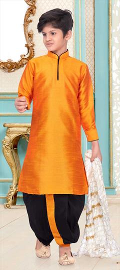 Yellow color Boys Dhoti Kurta in Dupion Silk fabric with Thread work : 1688838