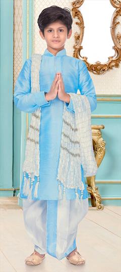 Blue color Boys Dhoti Kurta in Dupion Silk fabric with Thread work : 1688842