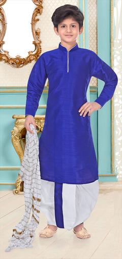 Blue color Boys Dhoti Kurta in Dupion Silk fabric with Thread work : 1688843