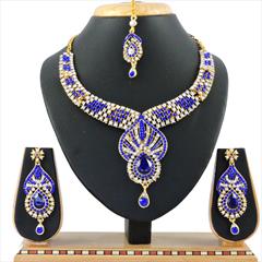 Blue color Necklace in Brass, Metal Alloy studded with CZ Diamond & Gold Rodium Polish : 1688923