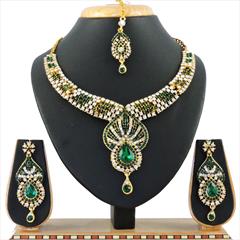 Green color Necklace in Brass, Metal Alloy studded with CZ Diamond & Gold Rodium Polish : 1688924