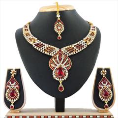 Red and Maroon color Necklace in Brass, Metal Alloy studded with CZ Diamond & Gold Rodium Polish : 1688926