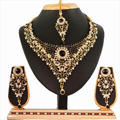 Black and Grey color Necklace in Copper, Metal Alloy studded with CZ Diamond & Gold Rodium Polish : 1688999